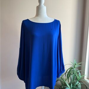 ❤️NWT❤️ EILEEN FISHER 100% Silk Georgette Crepe Blouse – Royal Blue (L) ✨